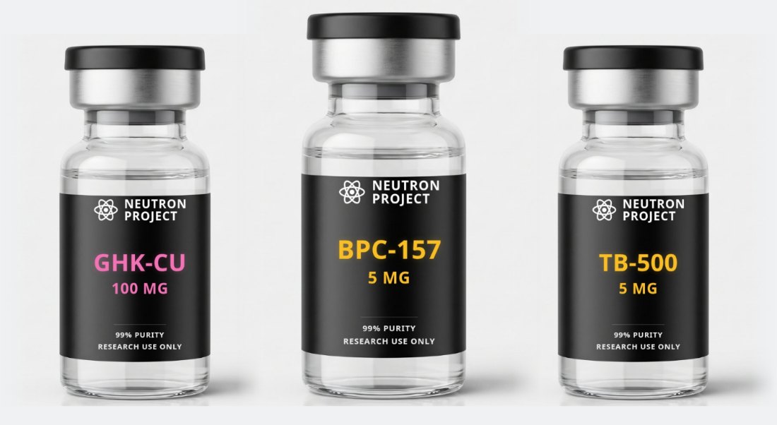 باقة GLOW stack: فيالات GHK-CU و BPC-157 و TB-500 من Neutron Project
